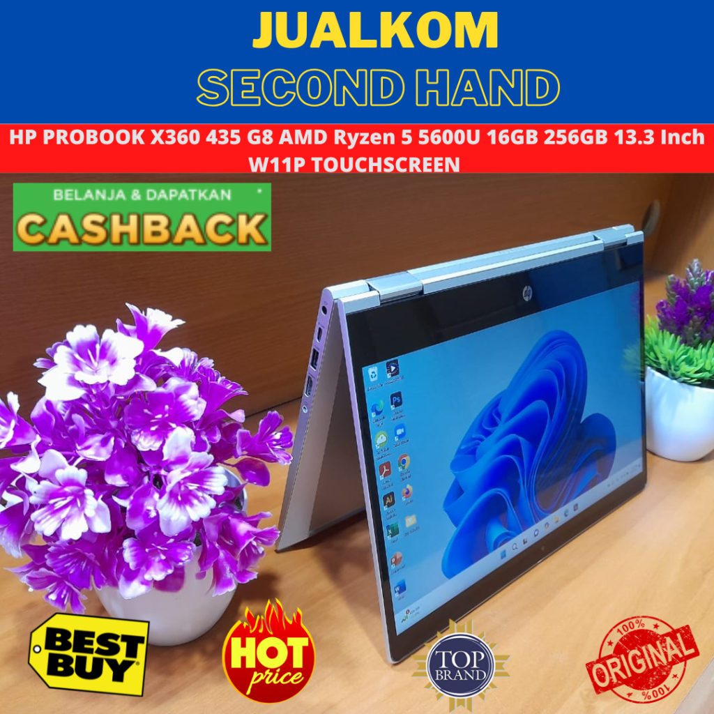 Laptop Second Laptop Gaming Laptop Bekas HP ProBook x360 435 G8 AMD Ryzen 5 5600U 2.30GHz 16GB 256GB