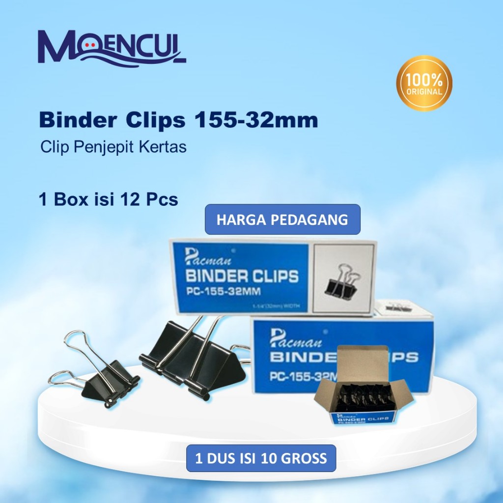 

1 Box isi 12 Pcs Binder Clips Pacman Ukuran 155-32MM / Penjepit Kertas Kecil, Sedang Dan Tebal
