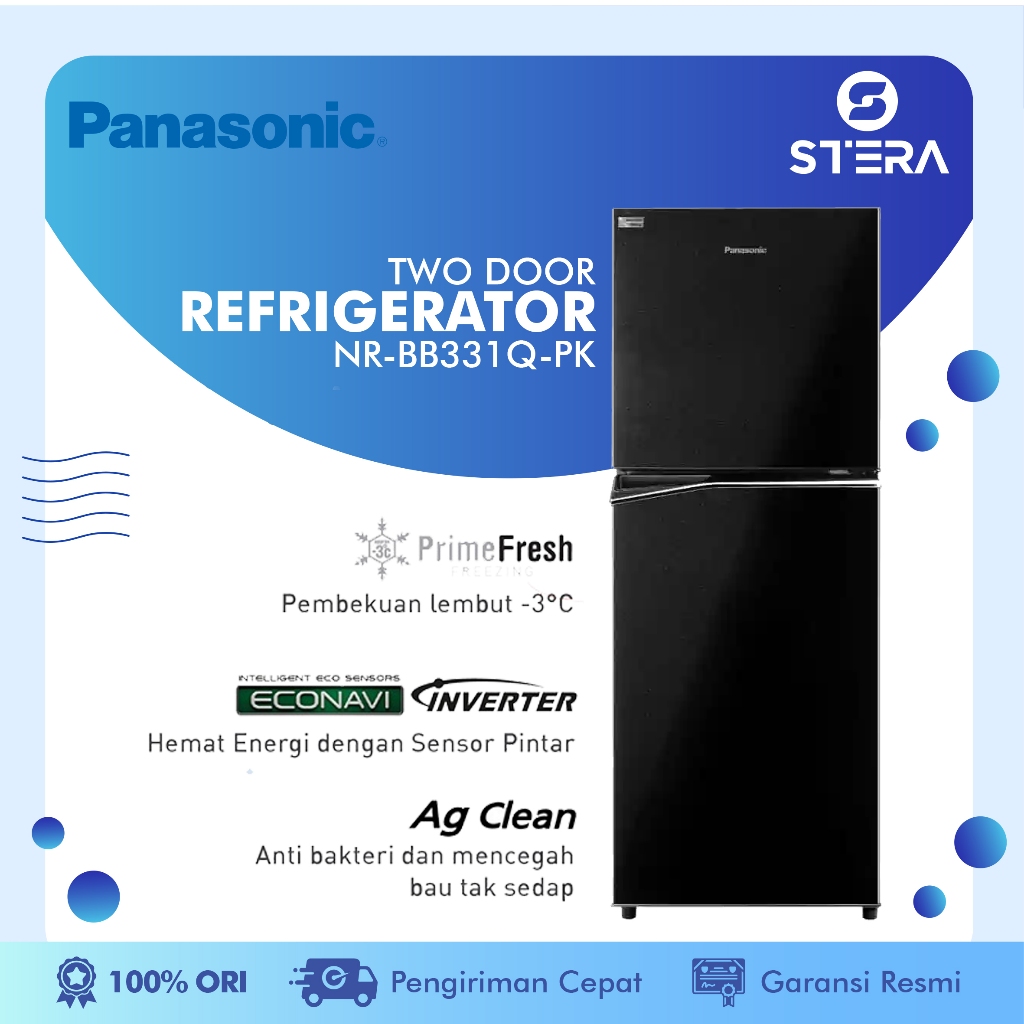 Panasonic NR-BB331Q-PK Kulkas 2 Pintu Inverter + Prime Fresh - Black