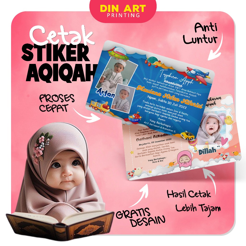 [part 1] Stiker Aqiqah - langsung tempel - Kartu Nama Bayi - Kartu Aqiqah - Kartu Kelahiran - Tedak 