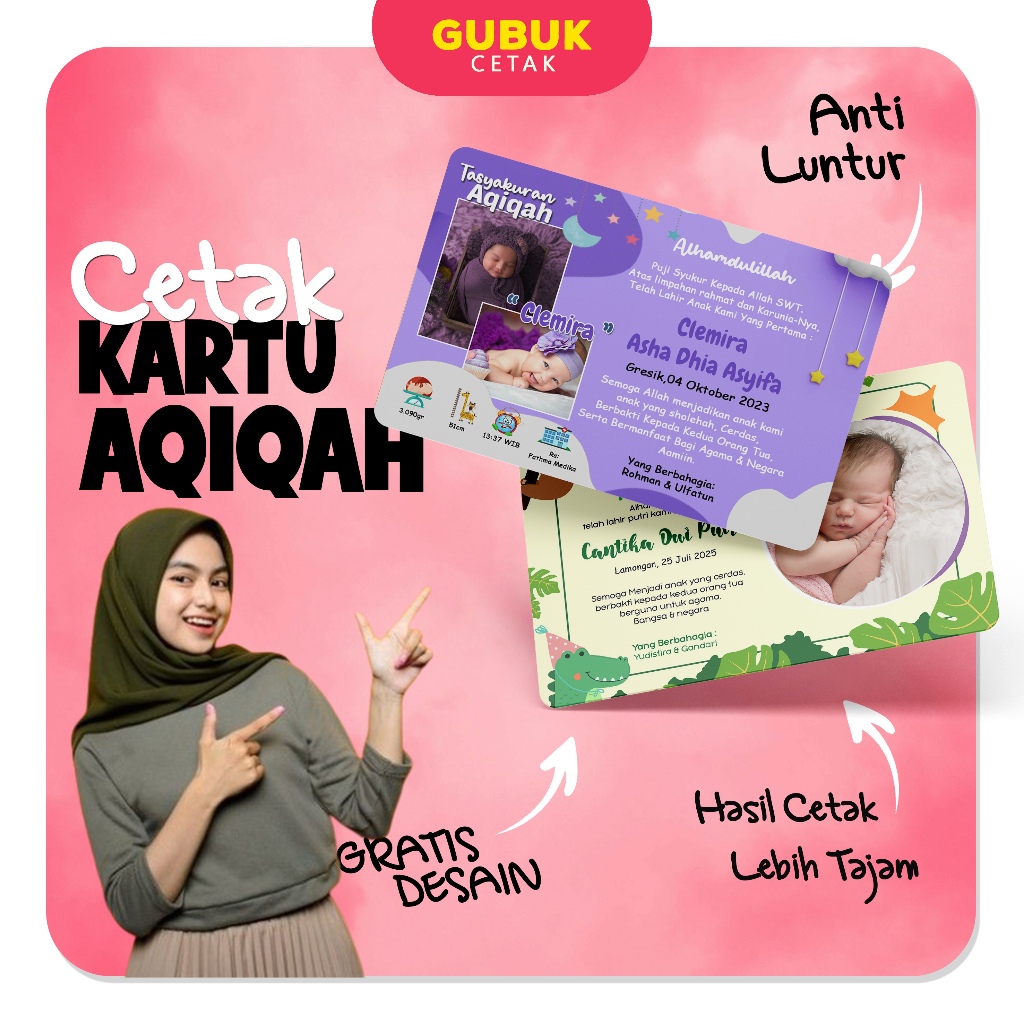 CETAK KARTU AQIQAH / Nama Bayi Untuk Aqiqah / Kartu Aqiqah / Tedak Siten / Aqiqah Card