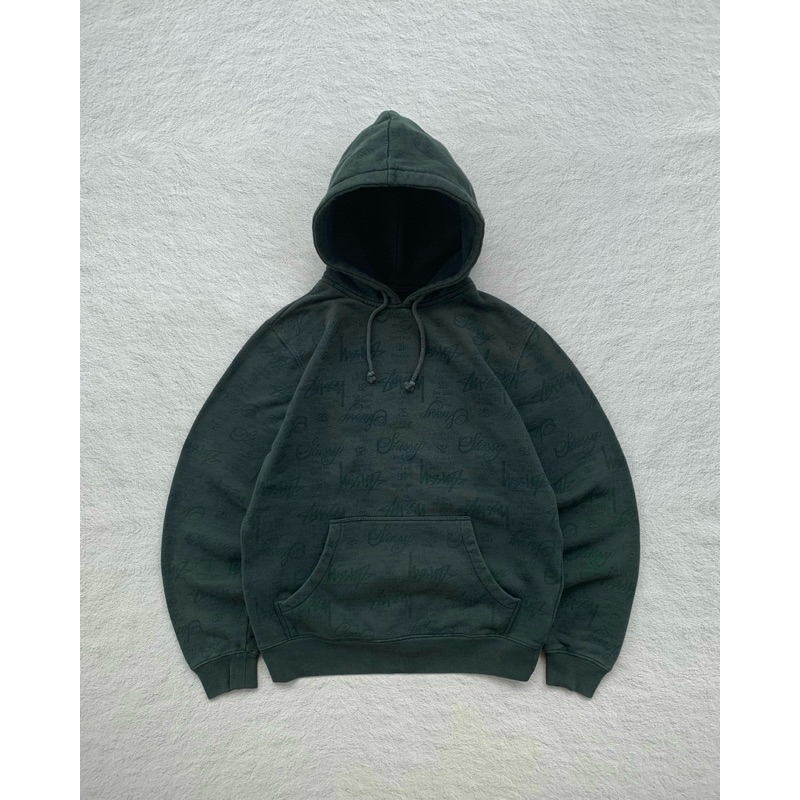 Stussy World Tour Full Print Dark Green Hoodie