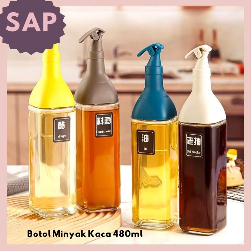 Botol Minyak Kaca Anti Tumpah Estetik Korean Style Wadah Saos Vinegar Kecap