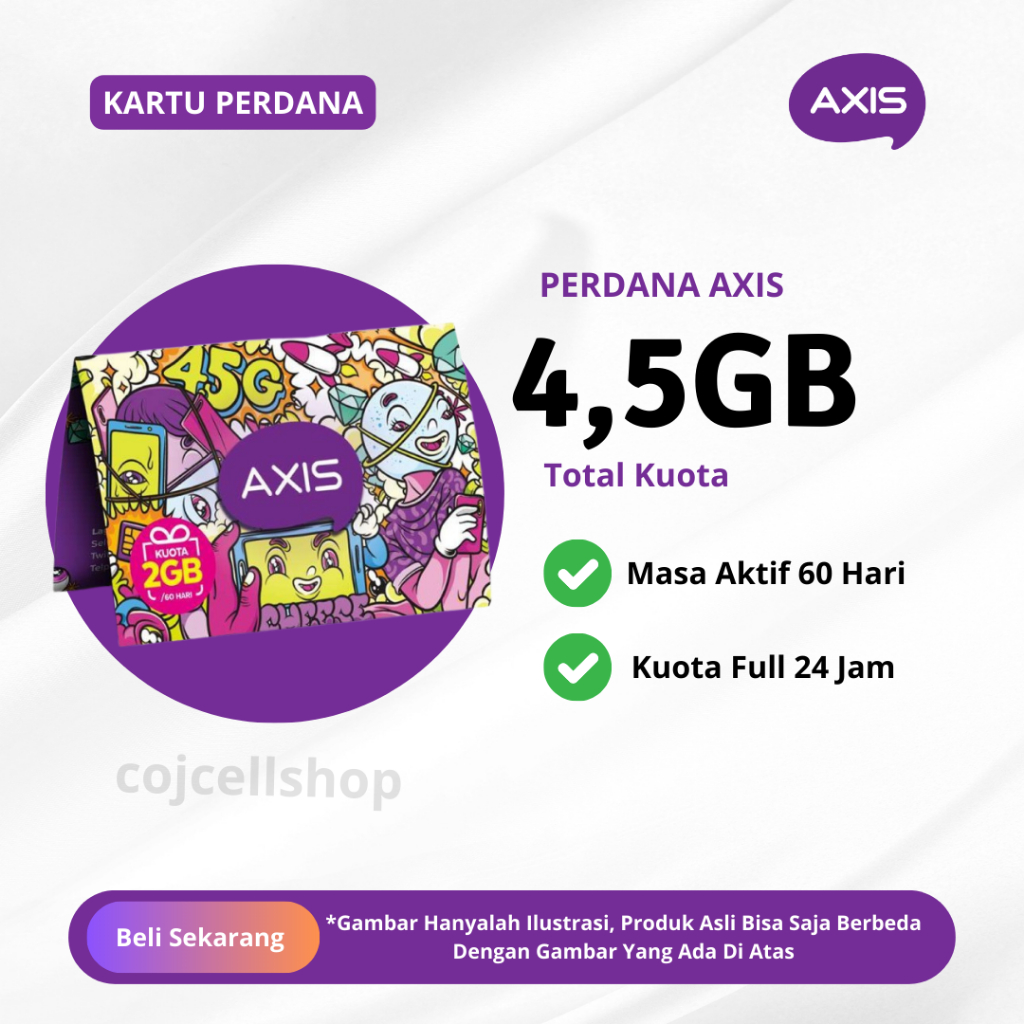 Kartu Perdana Axis 4,5 GB 60 Hari Full 24 JAM - SP Axis 4,5GB Murah - Kartu Perdana Kuota Axis 4,5 G