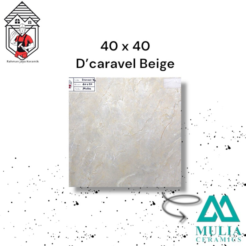 Keramik Lantai 40x40 D’caravel  Beige Keramik Mulia Ceramic Glossy Grade B Isi 6pcs