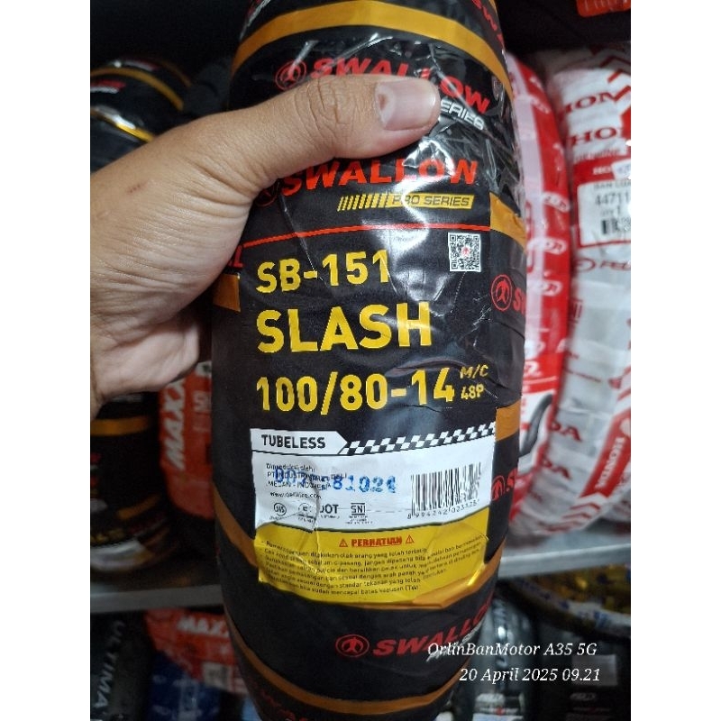 BAN SWALLOW SLASH 100/80-14 TUBLES/BAN DEPAN SOFT COMPOND PCX150/BAN DEPAN SWALLOW VARIO160/BAN LUAR