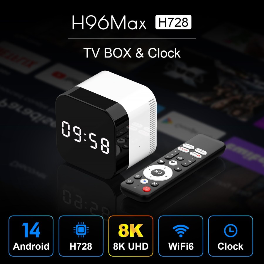 Android Tv Box H96 MAX Alwinner H728 4GB/128GB ANDROID 14 WIFI6 8K Digital Display Clock