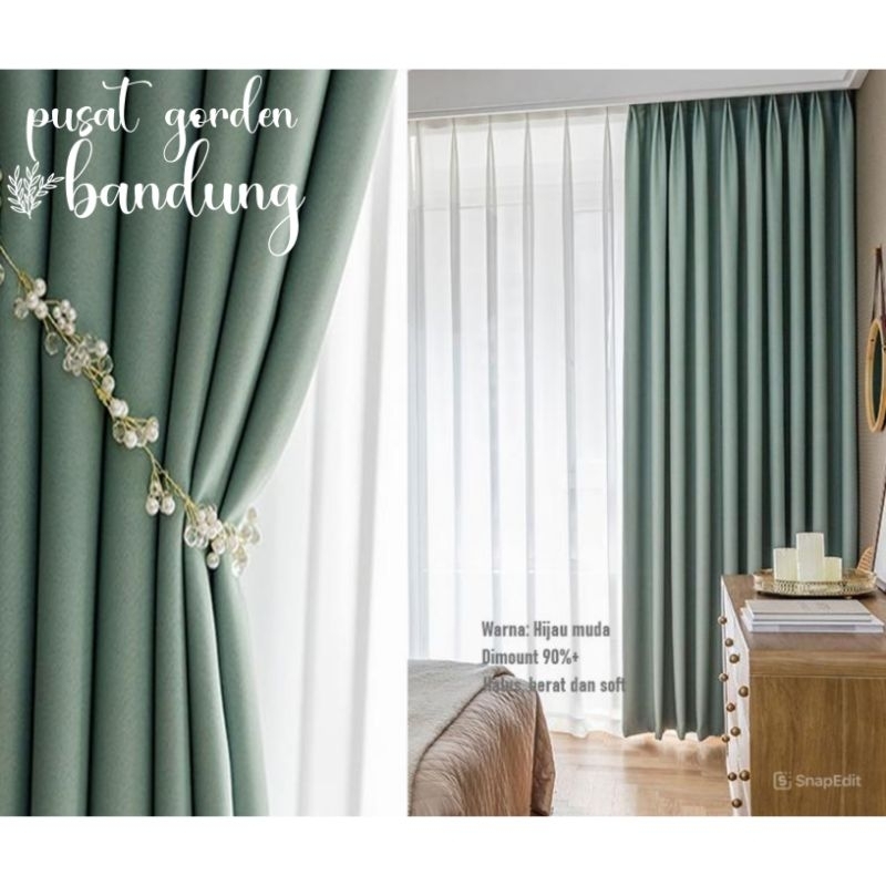 gorden blackout hijau tosca minimalis 12 ring smokering tinggi 250cm smokring pintu jendela