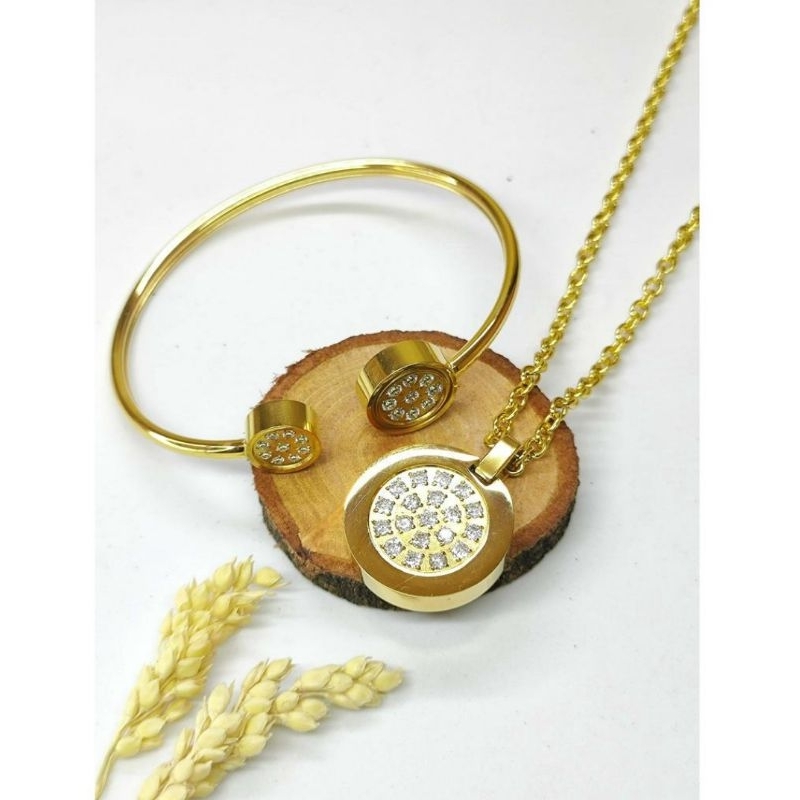 Set Kalung Gelang Quantum Pendant Ion Negative Untuk Kesehatan Dengan Sertifikat Keaslian Produk - P