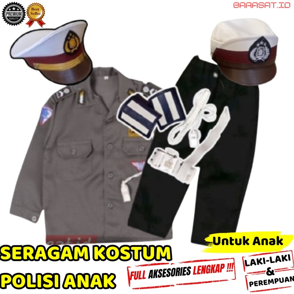 Baju Polisi Anak Laki Laki Baju Polisi  Anak Profesi seragam profesi anak Polantas+aksesoris lengkap