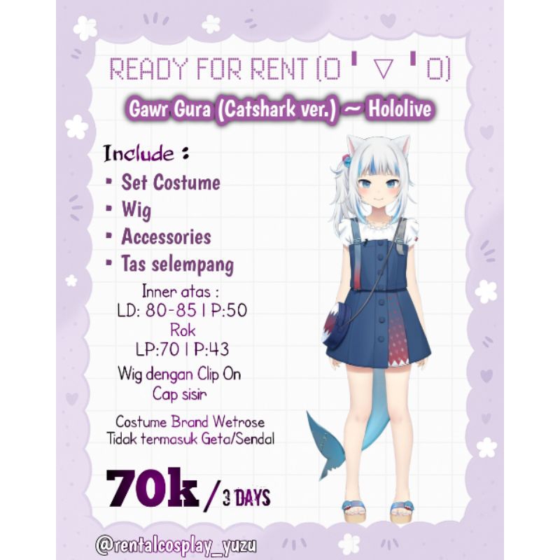 Rental/sewa gawr gura catshark version hololive costume cosplay gawr gura kostum anime cosplay