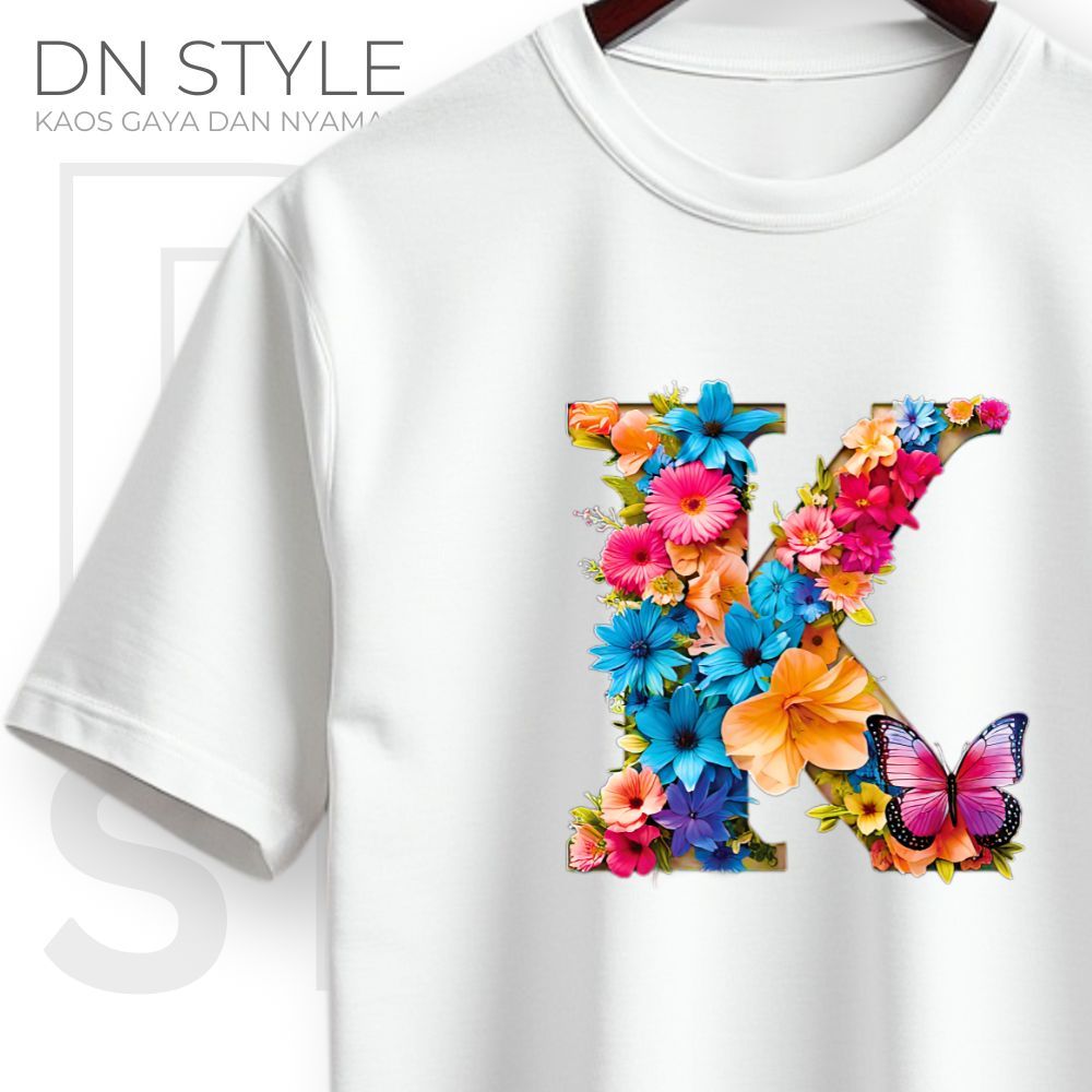 ABJAD-K - Baju Kaos Abjad Alphabet Huruf K Wanita | Baju Kaos Lengan Pendek Katun Asli Inisial Huruf