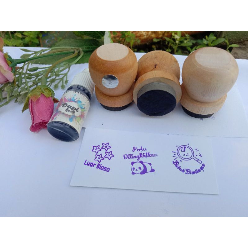 3 PCS BONUS TINTA STEMPEL PENILAIAN GURU LUCU FLASH SEMI OTOMATIS GAGANG KAYU dapi shop stempel