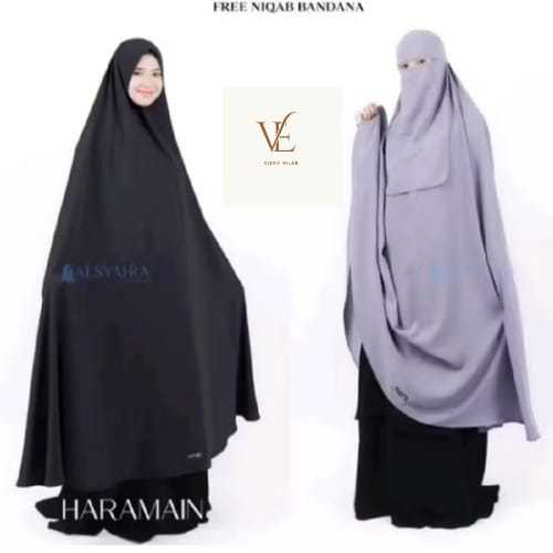 Jilbab Khimar Exclusive Super Jumbo Syari,i Panjang Haramain Non Pet Gratis Cadar Free Bandana
