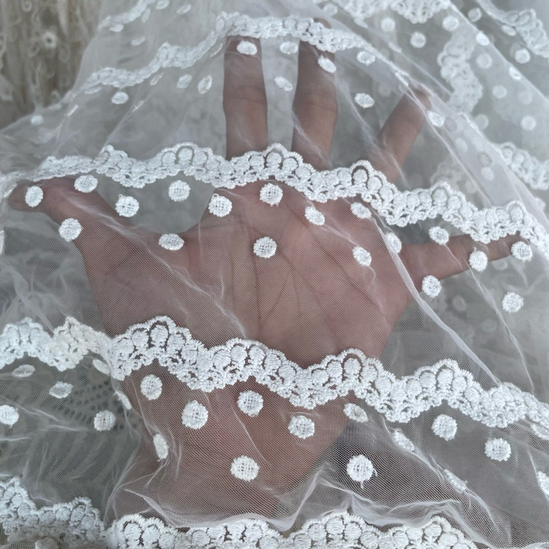 kain bordir - kain tille bordir motif etnik impor - kain tulle bordir - kain tille bordir warna puti