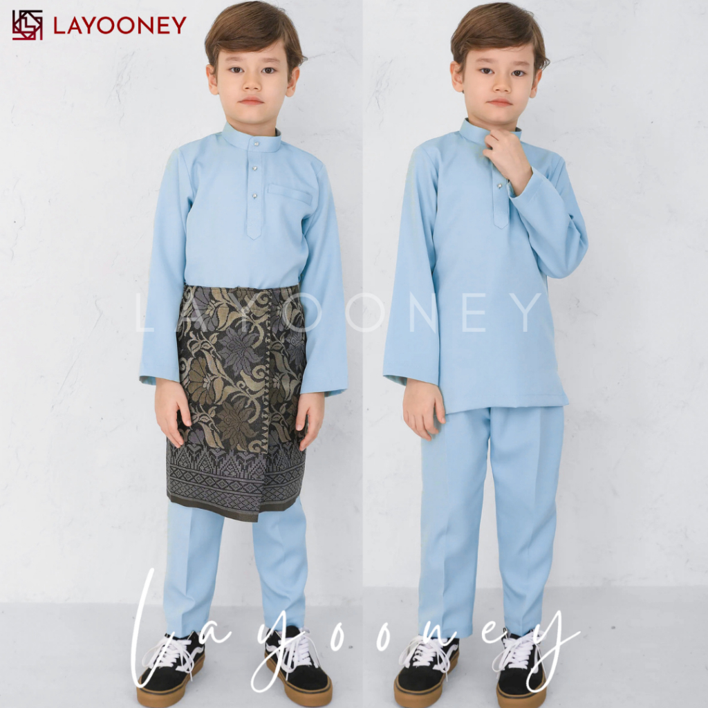 Setelan Baju Kurung Melayu Anak Laki Laki Katun Toyobo Beby Blue One Set Pakaian Koko Teluk Belanga