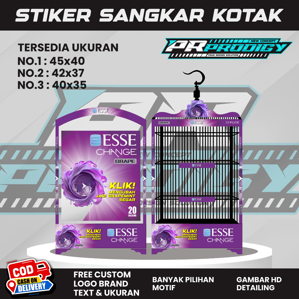 Stiker Decal  Sangkar Burung ESSE GRAPE / Sangkar Koper / Sangkar Kosan