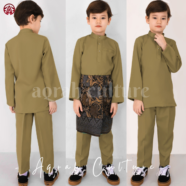 Farhad Baju Melayu Anak Laki Laki Modern Bahan Katun Toyobo Satu Set Pakaian Koko Muslim Kurta Cekak