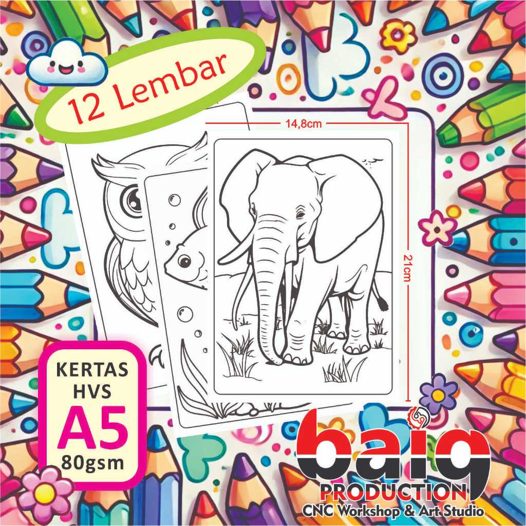 

Kertas Mewarnai Anak - Seri Hewan | isi 12 Lembar Ukuran A5 | Baiq Pro