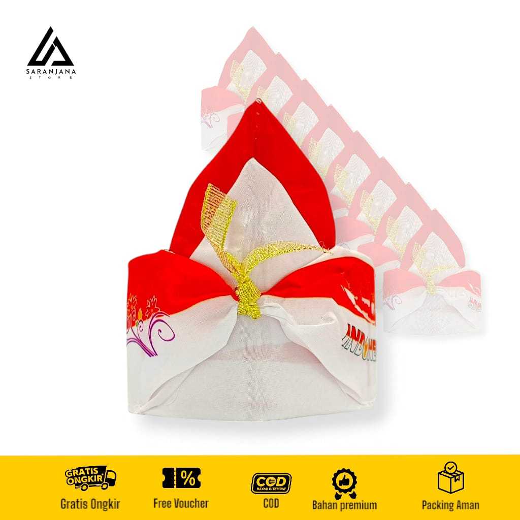 bando merah putih ikat kepala aksesoris kemerdekaan atau karnaval Udeng motif Indonesia batik premiu