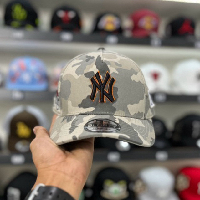TOPI PRIA/TOPI BASEBALL NY CAMO BIRDIR HITAM ORANGE