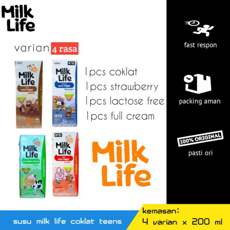 

paket hemat susu milk life 4 varian (4varian x 200ml)