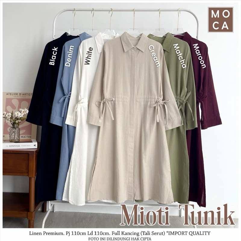 Mioti Tunik Wanita Linen Premium – Tunik Panjang Busui Friendly Tali Serut | Tunik MOCA Terbaru