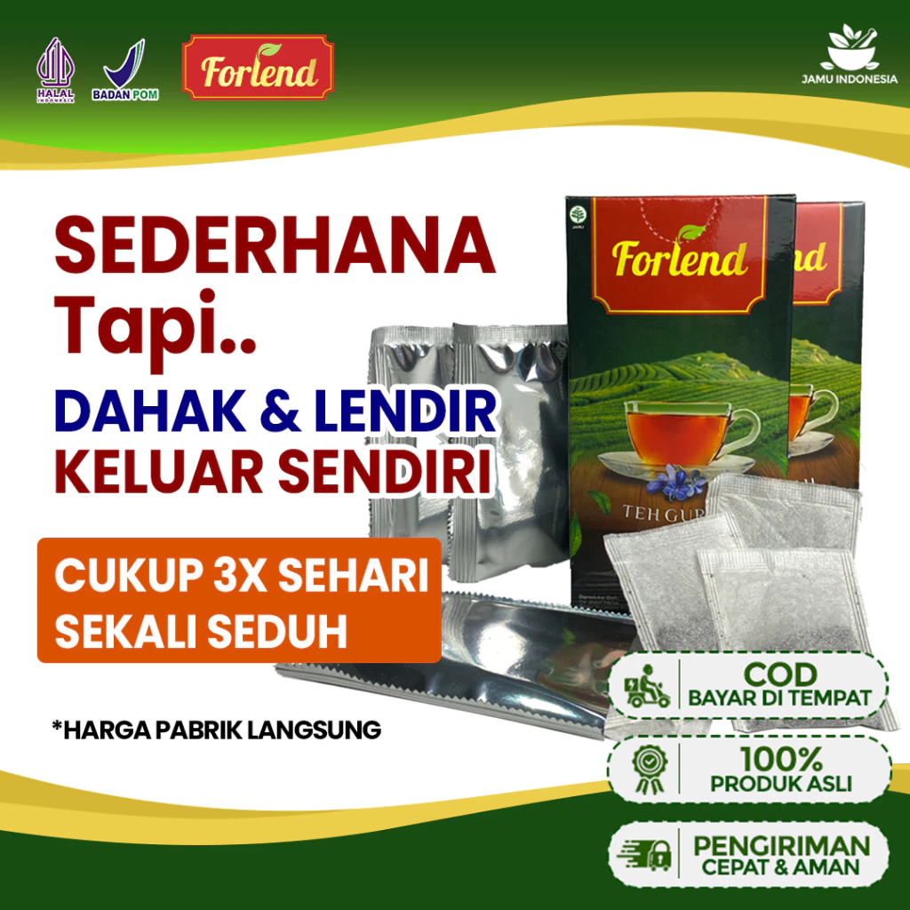 

OBAT GURAH FORLEND PENGENCER DAHAK & LENDIR TEH HITAM SRIGUNGGU ASMA BATUK PILEK BPOM ORI HALAL