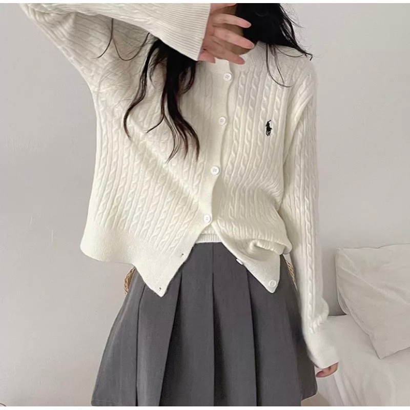 Sweater Cardigan Rajut Kepang Polo