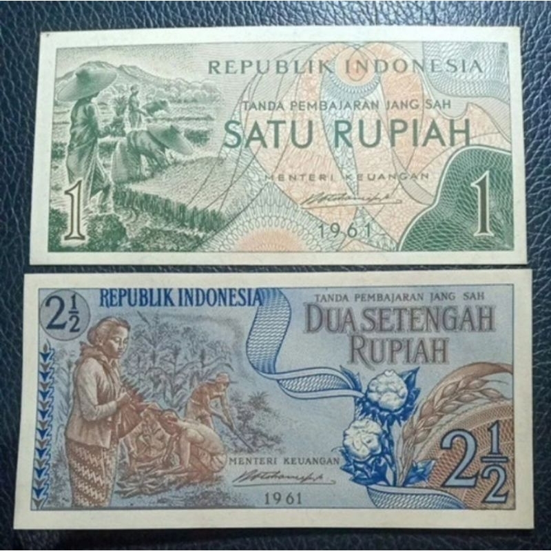 set uang kertas indonesia seri sandang pangan pecahan 1 dan 2½ rupiah