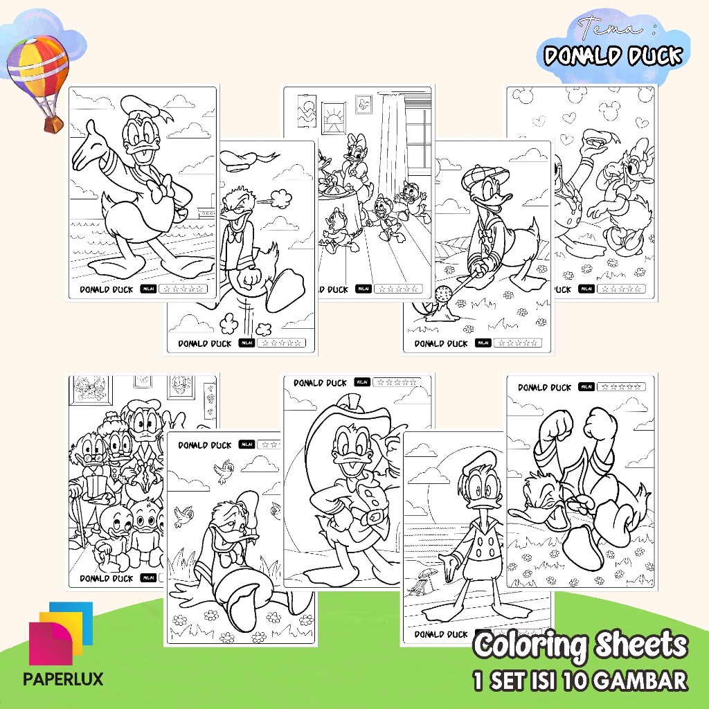 

KERTAS GAMBAR MEWARNAI ANIMASI ANAK - LEMBAR COLORING SHEETS FOR KIDS ISI 10 LEMBAR-SERI 01