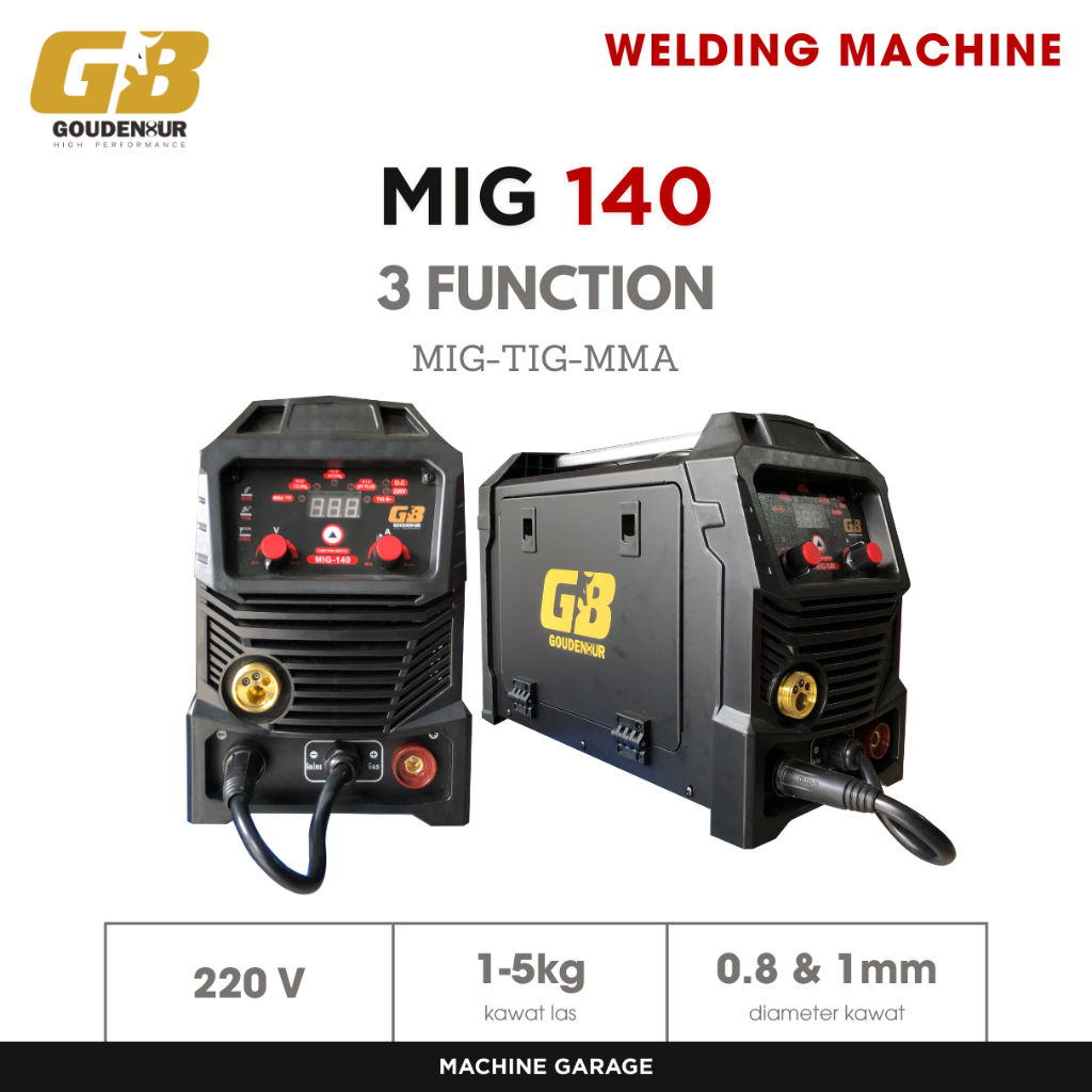 Mesin Las tanpa CO2 MIG 140 GB multi function MIG TIG MMA 3 in 1 Free Packing  Kayu