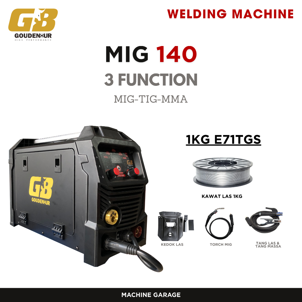 Mesin Las tanpa CO2 MIG 140 GB multi function MIG TIG MMA 3 in 1 Free Packing  Kayu