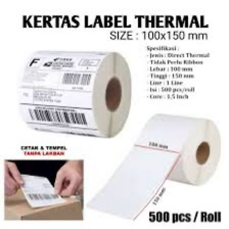 

Label thermal roll Winstar 100x150x500pcs alas kertas 1 dus isi 18 roll