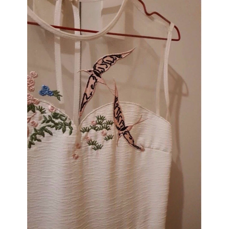 (Hb 550k) Floral Embroidered Dress Flare Skirt for Evening Party Photoshoot Cottagecore Coquette War