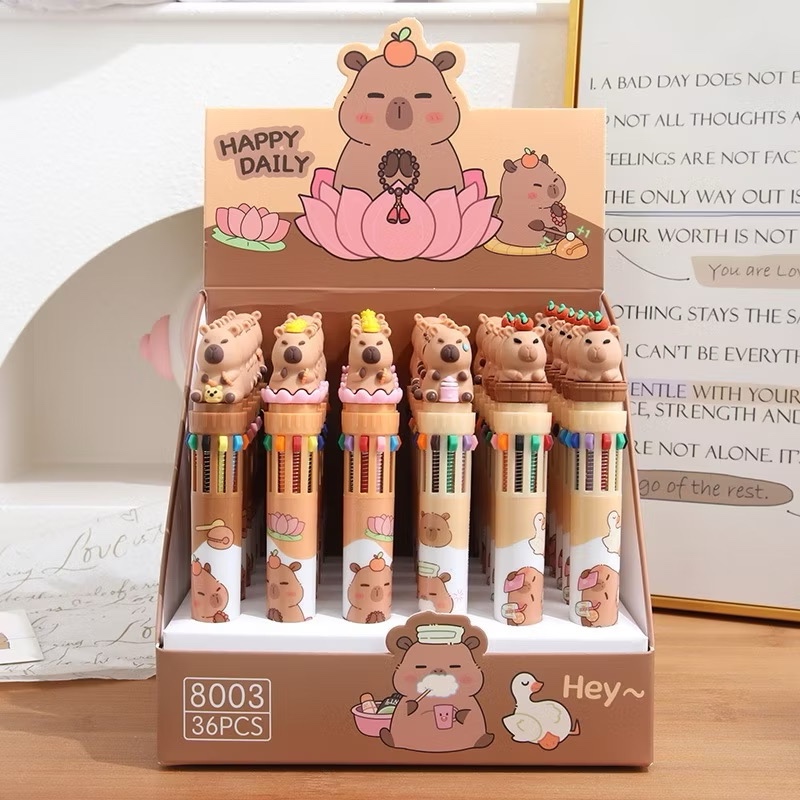 

Pen Anak 10 Warna Capybara 3D Pulpen Gel Cetek Karakter Lucu Gemas
