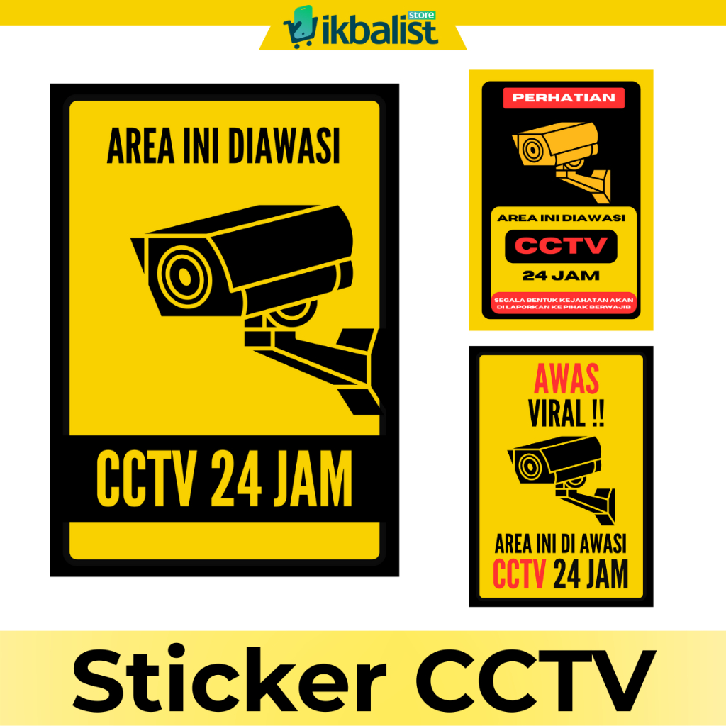 Stiker Kamera CCTV 24 JAM Sticker Sign Kamera Pengawas Besar Kecil dan Murah