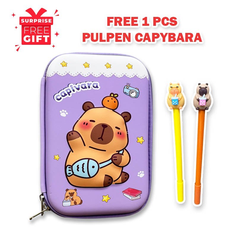 

BLINGBERRY Kotak Pensil Capybara 3D Timbul Tempat Pensil Karakter lucu Capibara tempat pensil anak 3D timbul tempat stationary