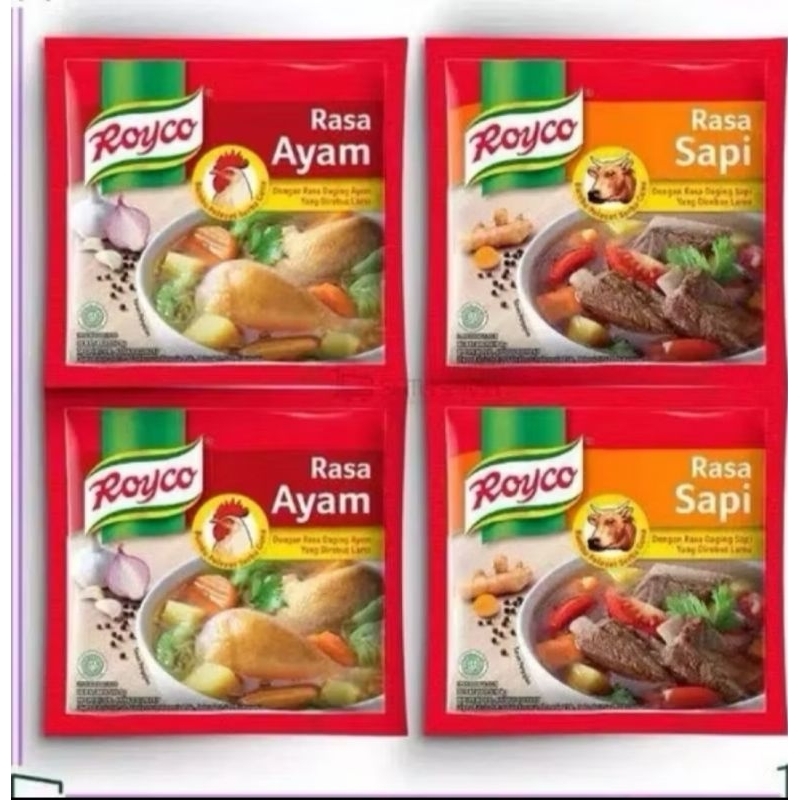 

royko penyedap rasa ayam dan sapi 1 renteng isi 12 pcs 8g