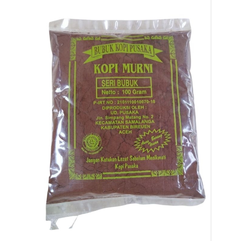 

Kopi bubuk Halus Murni 100gram Cap Pusaka Asli Produk Aceh samalanga