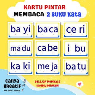 Kartu Pintar Membaca | Flashcard BELAJAR MEMBACA 2 SUKU KATA/ BERMAIN dan MEMBACA (80 KARTU)