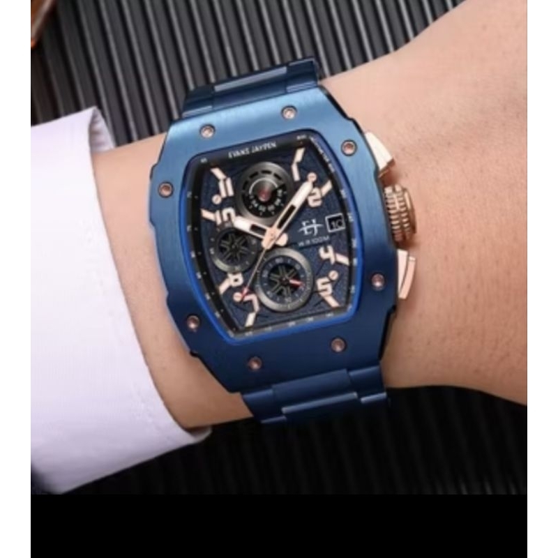 JAM TANGAN EVANS JAYDEN PRIA 9612 RANTAI KACA SHAPIRE CHRONO WATER RESIST