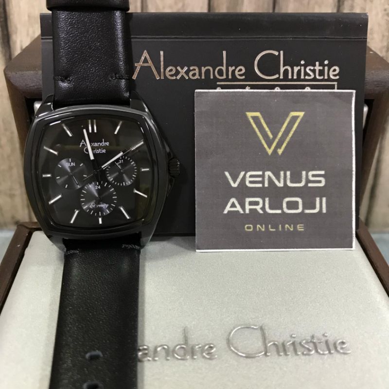 Jam Alexandre Christie AC 6616 BF LIP Wanita Kulit Hitam Segi