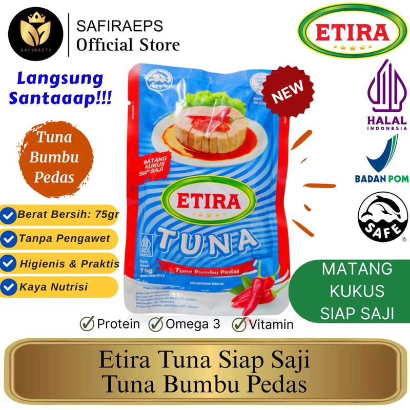 

Etira Tuna Bumbu Pedas Siap Saji 75 gr (Langsung Makan) BPOM Halal - Tuna Bumbu Pedas Matang Kukus Siap Saji