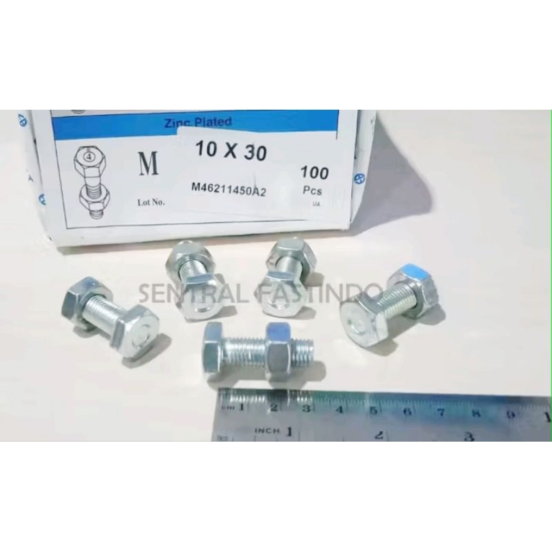 Baut Mur Bmp Galvanis M10x30 (Baut kunci 17