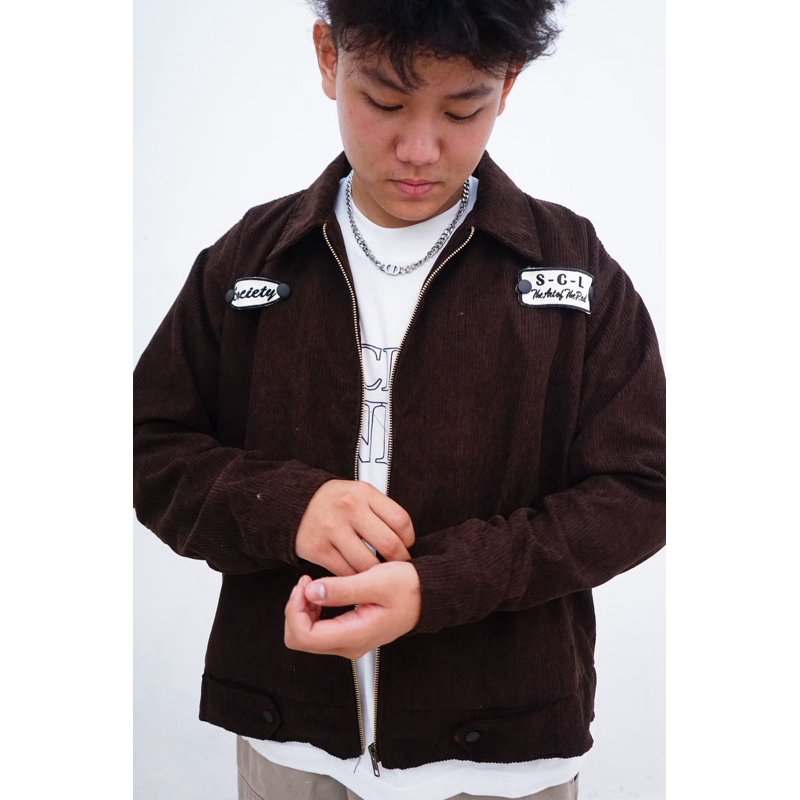 WORK JACKET OUTWEAR LIGHT CORDUROY TRION HITAM DAN COKLAT