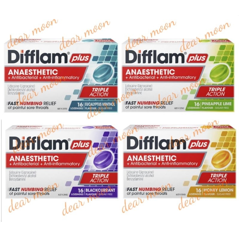 

Difflam Plus Triple Action 16 Lozenges / 32 Lozenges Difflam Plus Sore Throat Lozenges