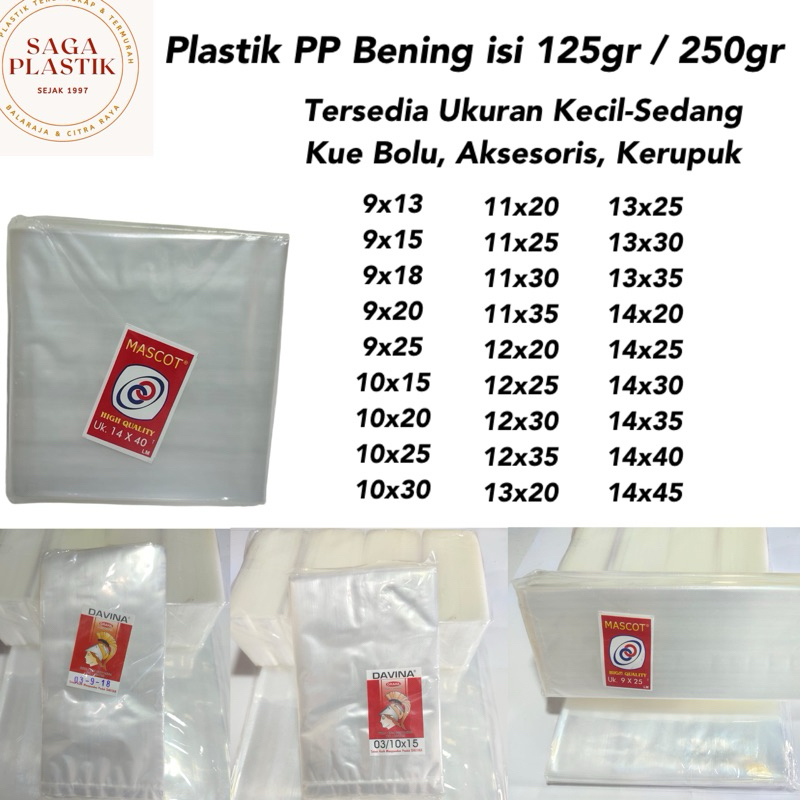 PLASTIK PP BENING MASCOT 0,3 KECIL SEDANG UKURAN 9x13 9x15 9x18 9x20 9x25 10x15 10x20 10x25 10x30 11