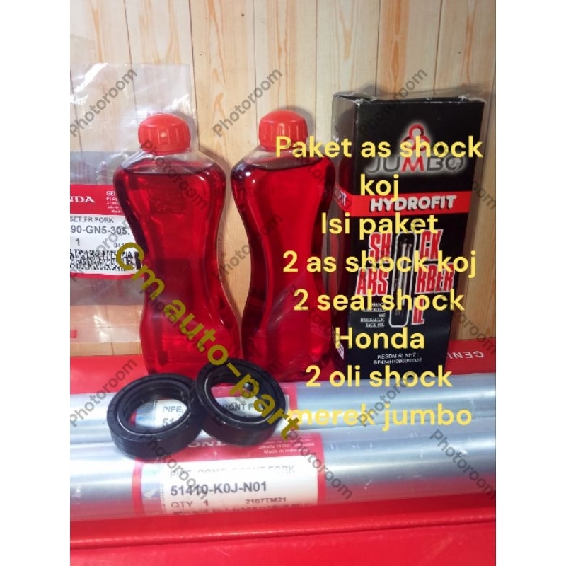 PAKET 2 AS SHOCK DEPAN KOJ + SEAL SHOCK HONDA + OLI SHOCK MEREK JUMBO BEAT NEW LED,GENIO BEAT STREET