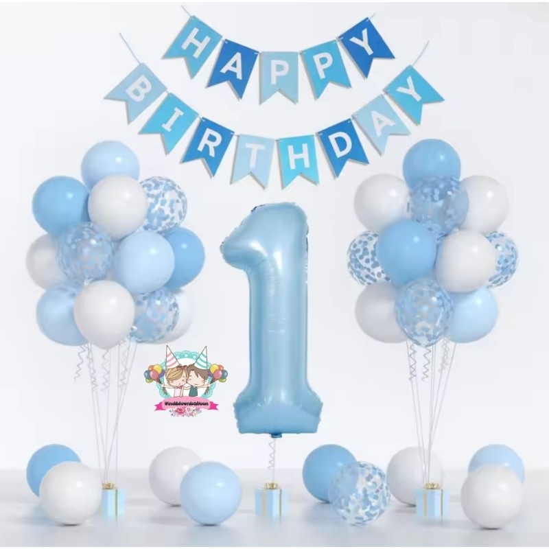 WINDBLOWN BALON SET HBD HAPPY BIRTHDAY BLUE / ULANG TAHUN ANAK & DEWASA |TANPA HELIUM SIAP PAKAI